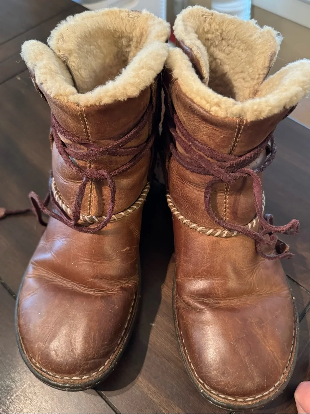 Vintage Ugg Women’s Brown Leather Shearling-Lined Ankle Boots